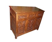 Antique Media Sideboard Console Buffet Floral Carved Storage Chest