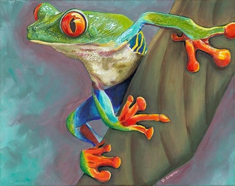 Tree Frog Art Red Eyed Tree Frog on Leaf Frog Art