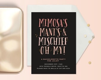 Spa Party Bridal Shower / Bachelorette Invitation - Mimosa's & Manicures invites - Pink or Mint and black