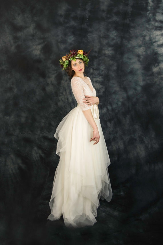 Ivory lace bohemian wedding dress
