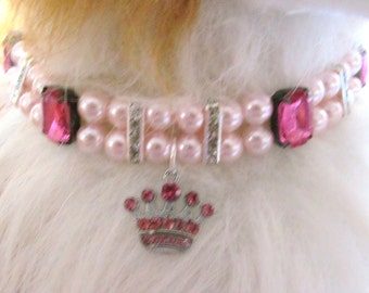 Dog/Cat Collar Pink Princess Necklace, Dog Pearl Collar Necklace, Cat Pearl Collar Necklace, Pet Rhinestone Collar, Pet Gift