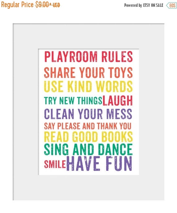 Items similar to ON SALE Playroom Rules Wall Decor Kids Wall Prints