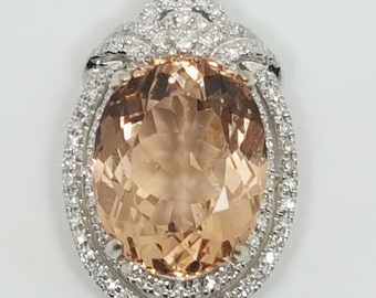 7.77ctw Oval Morganite & Double Diamond Halo 14kt White Gold Pendant