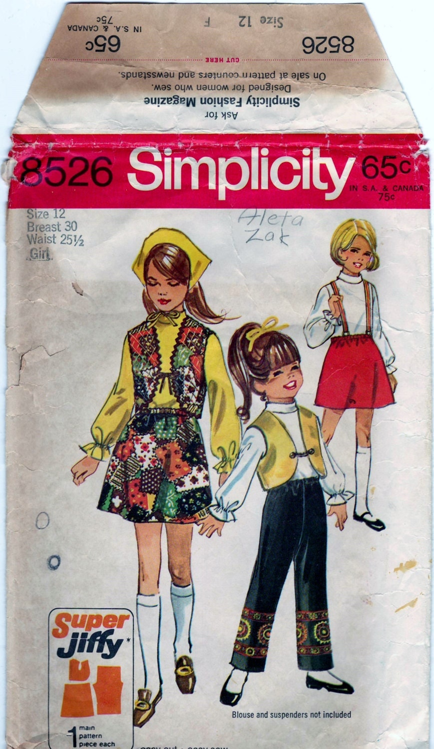 Simplicity 8526 Partial Pattern Child And Girl Super Jiffy