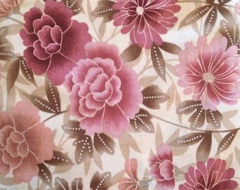 CLEARANCE Pink Mauve Peach Fabric 1/2 Yard Quilters Cotton Tan Honey Floral