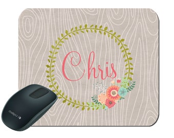 Personalized Mouse Pad, Wood Mouse Pad, Wreath Mouse Pad, Birthday Present, Mothers Day, Wedding gift, Mouse Pad, Personalized
