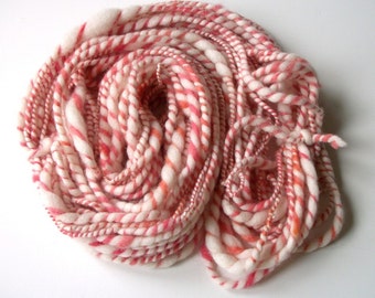 Handspun wool yarn, pink handspun art yarn, hand spun worsted to bulky weight yarn, handspun wool yarn, 30 yds. 2.5 oz. 71 g.