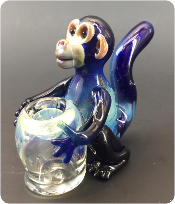 Monkey Glass Tobacco Pipe H079 by ApolloGlassworks on Etsy