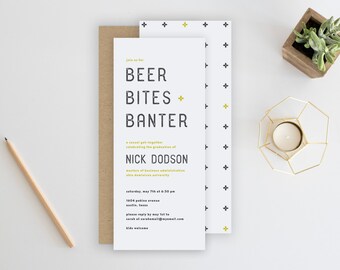 Beer Bites Banter Party Invitation. Cocktail Party Invitation. Guys Party Invitation. Minimalist Invitation. Beer Party. Invite.