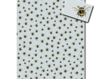 Wrapping Paper - Bumble Bee - Duck Egg Blue Gift Wrap - Made in England