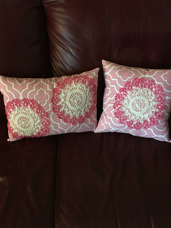Decorative Pillows Pink and White Art Deco Pattern With Hot