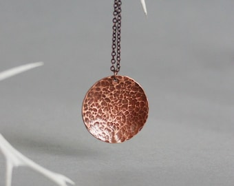 Copper Pendant Necklace, Copper Hammered Pendant, Copper Jewelry, Hammered Necklace, Disc Necklace, Simple Necklace,Minimalistic Jewelry,
