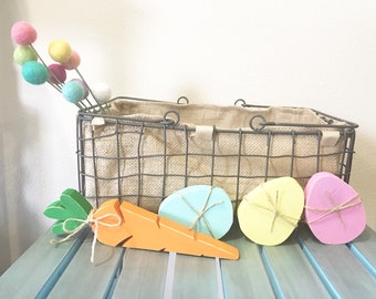 Wooden Easter eggs and carrot