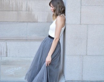 Gray Tulle Skirt - Tutu Skirt - Womens Custom Skirt - Tulle by breauxsews - Layered Tulle Skirt - Bridesmaid Dress - Tulle Midi Skirt - Tutu