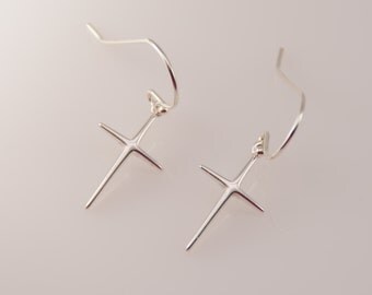 Simple cross earrings. Sterling silver cross earrings