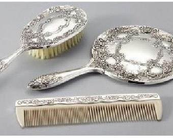 Antique 3 PC Vanity Set - Brush, Mirror and Comb