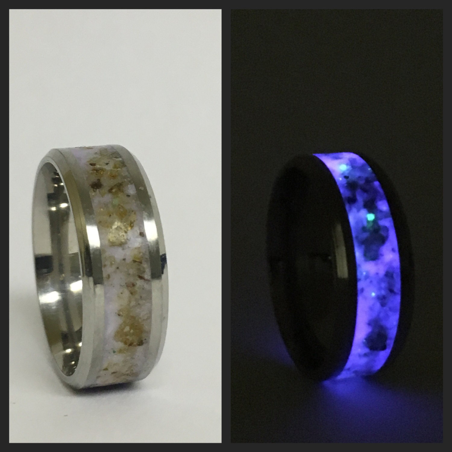 Glow in the dark Stone Inlay in Stainless glow ring Sizes