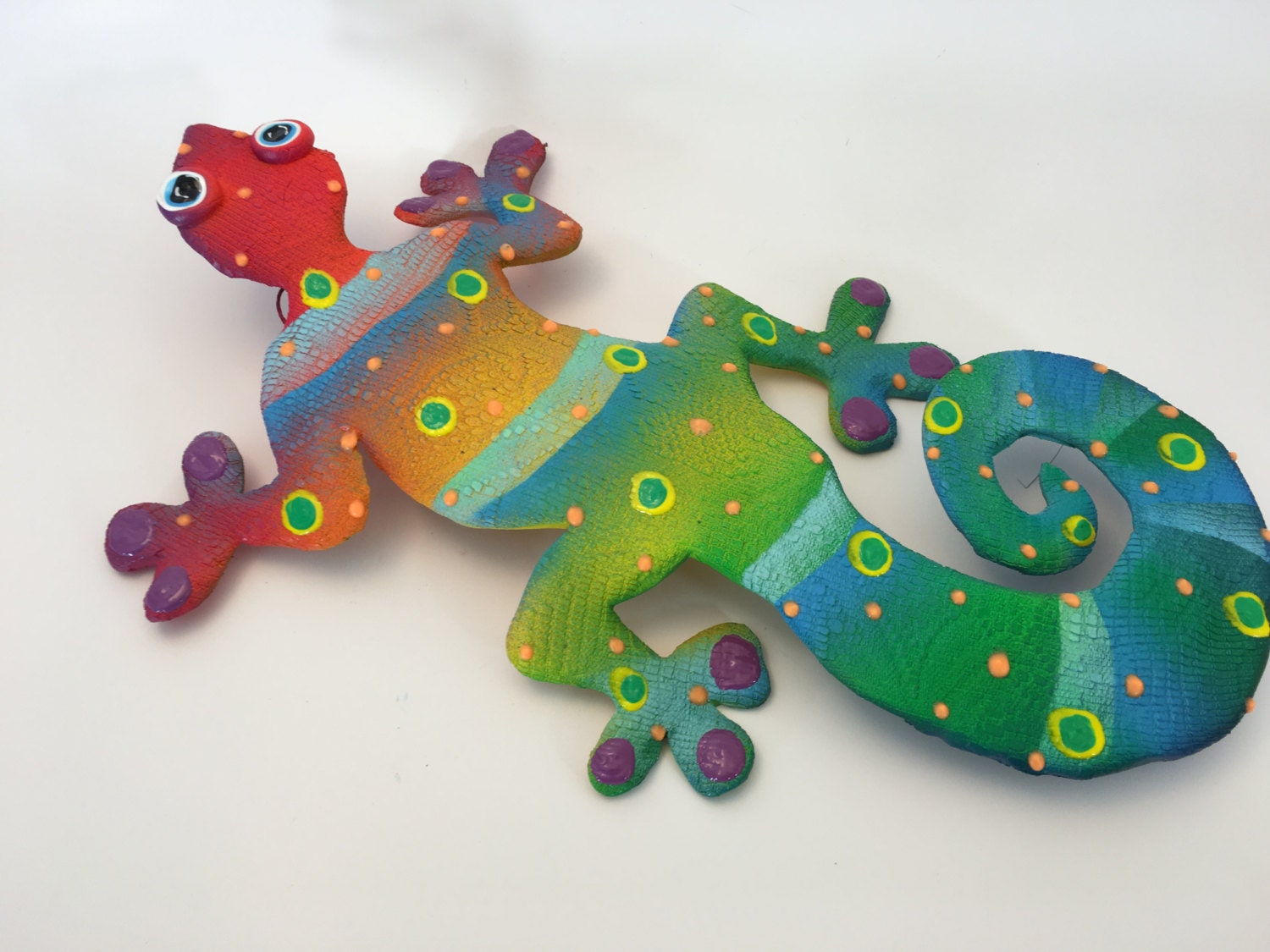 Whimsical Gecko Wall Hanging Clay Sculpture Lizard