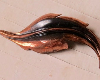 Vintage Copper Leaf Brooch Jewelry Repurpose Reuse Wear