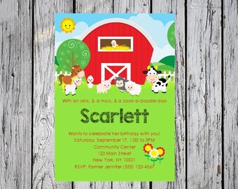 Farm Birthday Invitation, Barnyard Birthday Invitation, Farm 1st Birthday Invitation