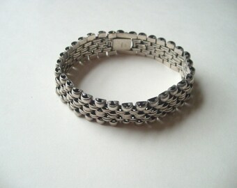 Vintage sterling silver bracelet, heavy silver linked bracelet, men's silver chain, wide silver chain, 8.25" sterling silver