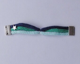 Leia: marine, mint, celadon tricolor cotton bracelet with magnetic clip