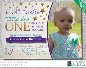 Twinkle Twinkle Little Star- Birthday Invitation- Custom Colors Available - Digital File