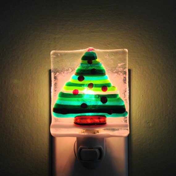 Fused Glass Holiday Christmas Tree Night Light