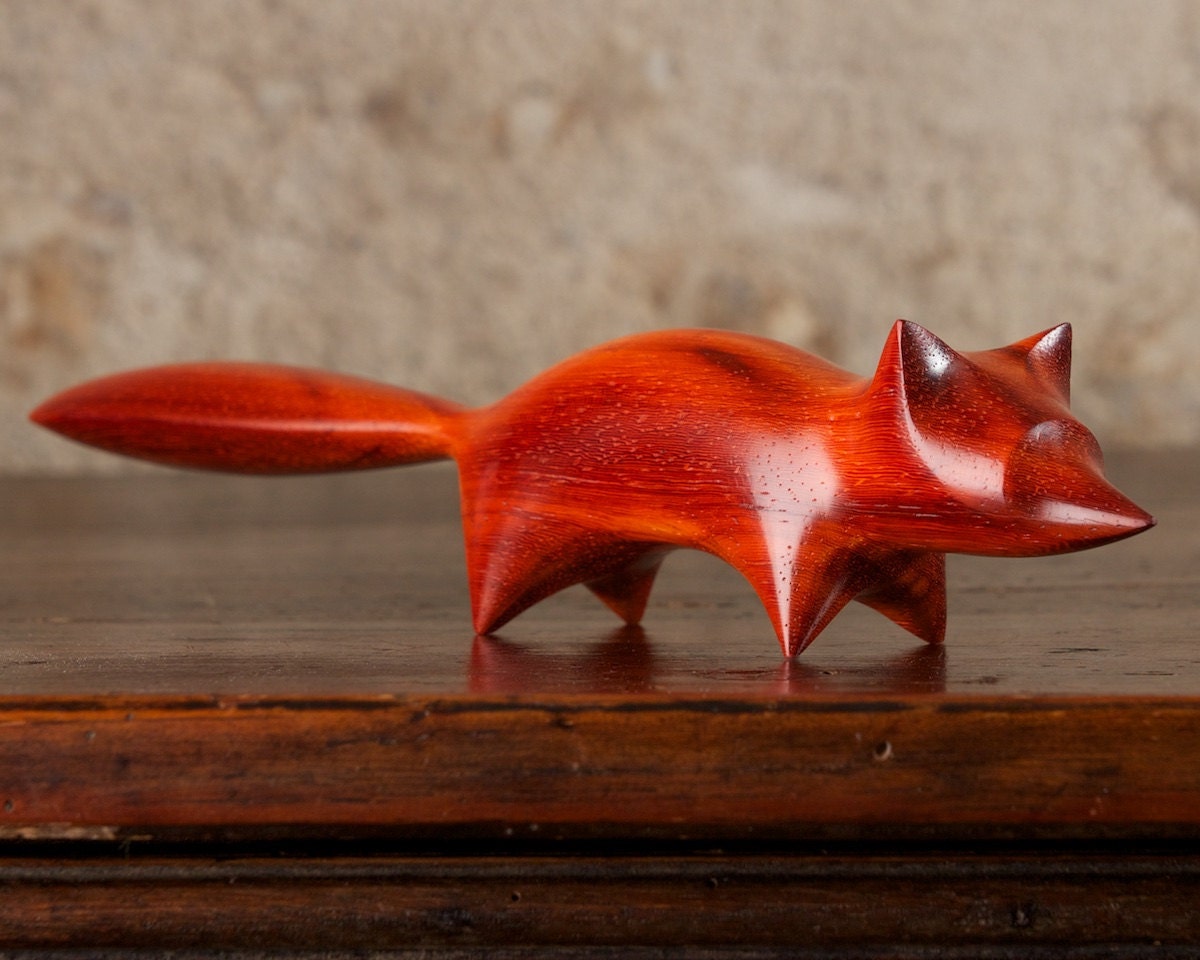Abstract Wooden Fox Carving by Perry Lancaster Padauk Wood