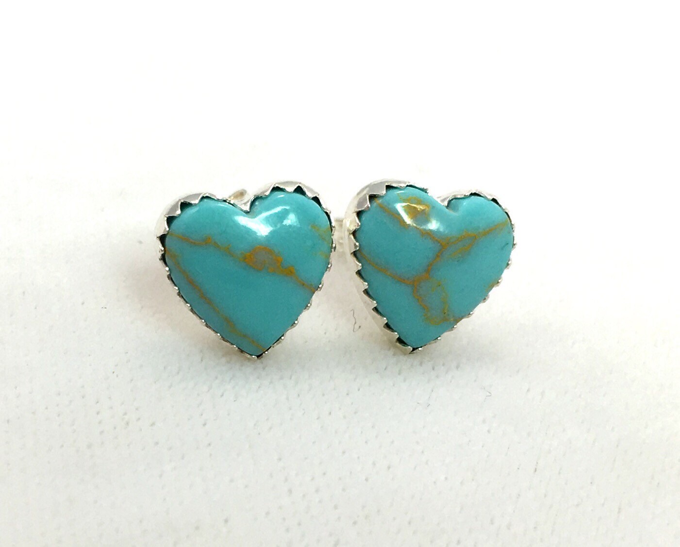 Turquoise Heart Stud Earrings .. Reconstituted Turquoise