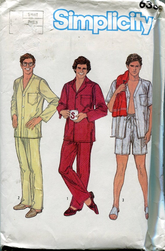 Mens Pajamas Pattern 1980s Vintage Mens Sewing Pattern