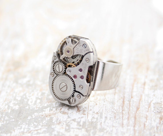 Pinky Ring Mens Jewellery/ Steampunk Ring for Men/ Metal Anniversary Gifts for Husband/ Signet Ring/ Gifts for Guys/ Silver Pinky Ring by KfiatekGiftedHands steampunk buy now online