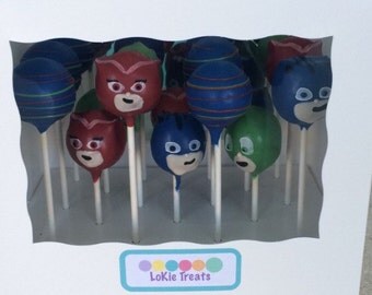 PJ Masks Inspired Cake Pops Featuring Cat Boy, Gekko, and Owlette