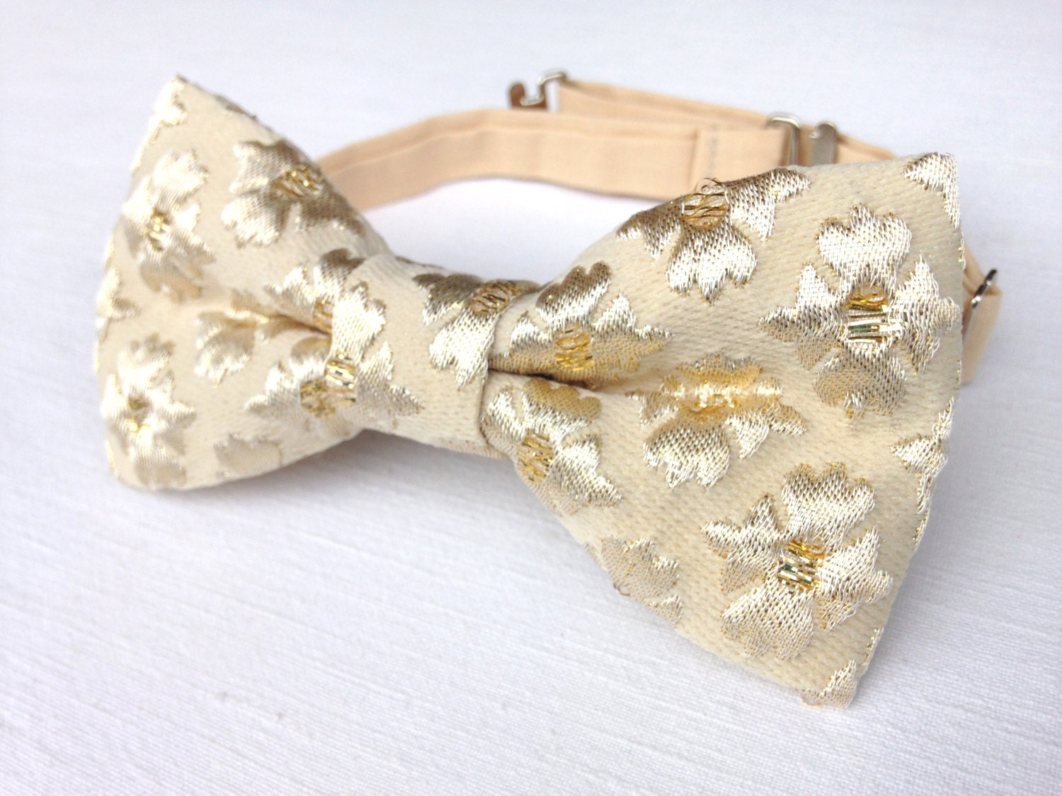 Mens Shimmering Gold Bow Tie. Gold floral bow tie groom