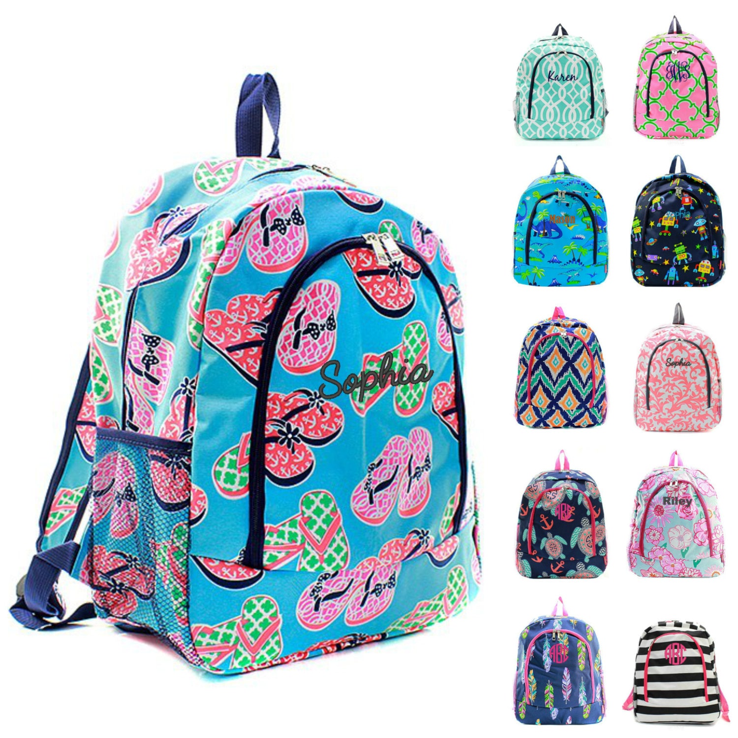 Monogrammed Backpack Full Size 17 Kids Bookbag Book Tote