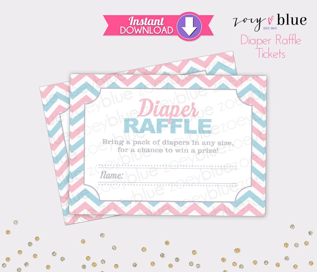 Gender Reveal Diaper Raffle Tickets Pink Blue Chevron Twins 5007