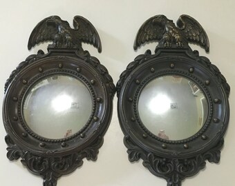 Set of 2 vintage Homco Federal Eagle Convex porthole mirrors