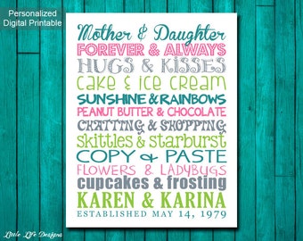 Gift for Mom. Gift for Daughter. Personalized Mom Birthday Gift. Mother and Daughter. We go together. Mom & Daughter Art. Mothers Day Gift.