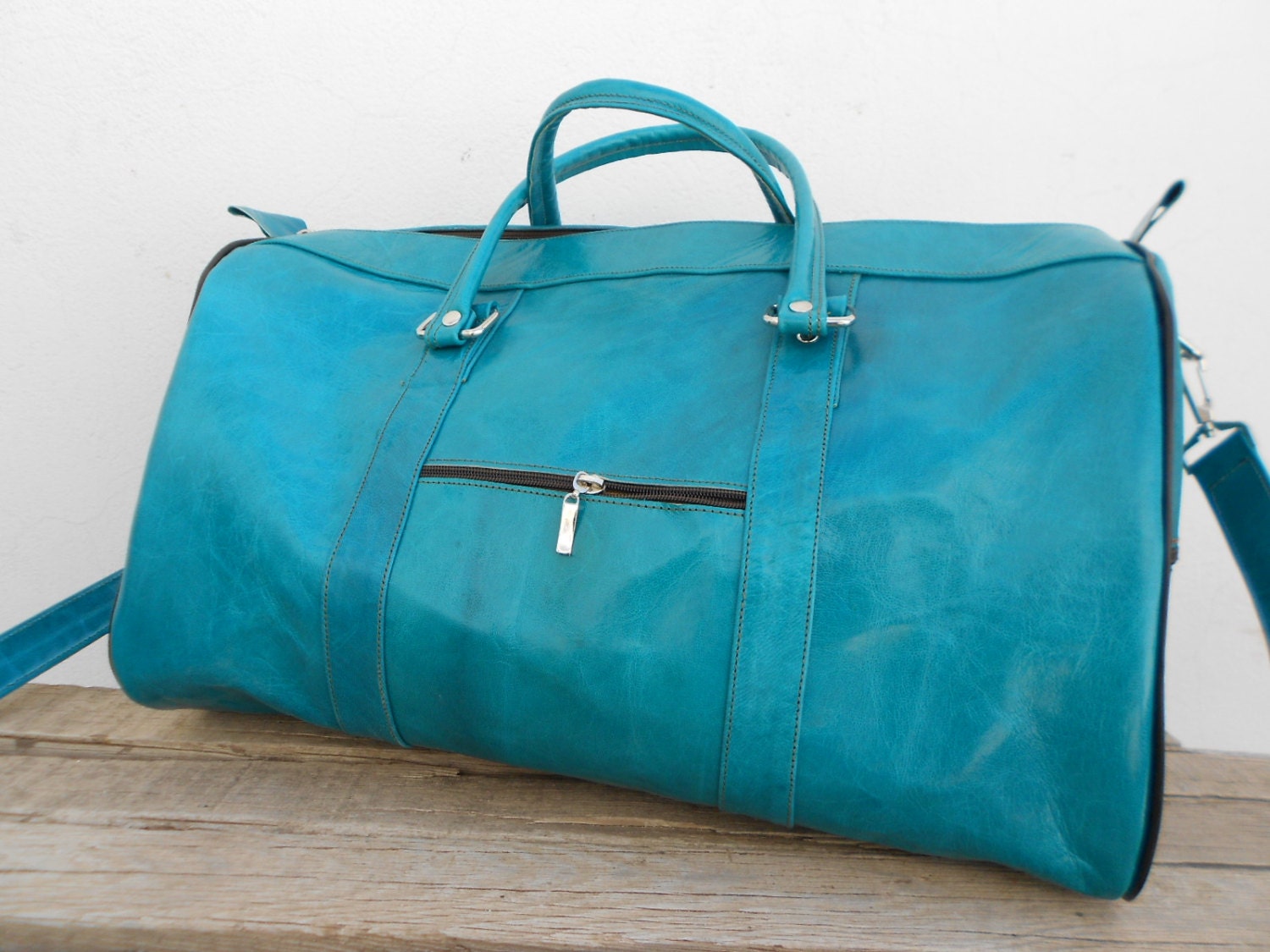 Blue Turquoise Womens Leather Duffel Bag bridesmaid gift