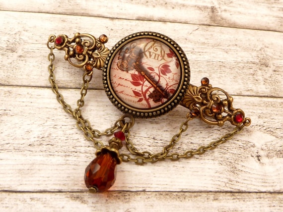 Barrette with keys in antique style, Steampunk hair accessories, exclusive, bronze brown, gift for her, rhinestone hair accessories by Schmucktruhe steampunk buy now online