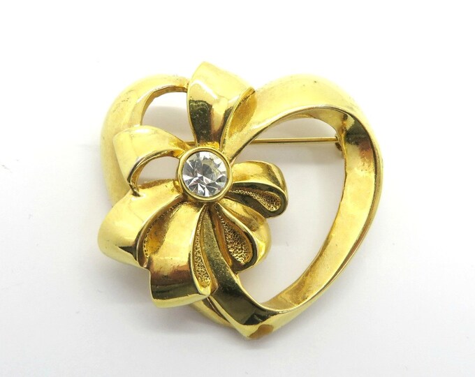 AVON Flower Brooch, Vintage Gold Tone & Rhinestone Pin