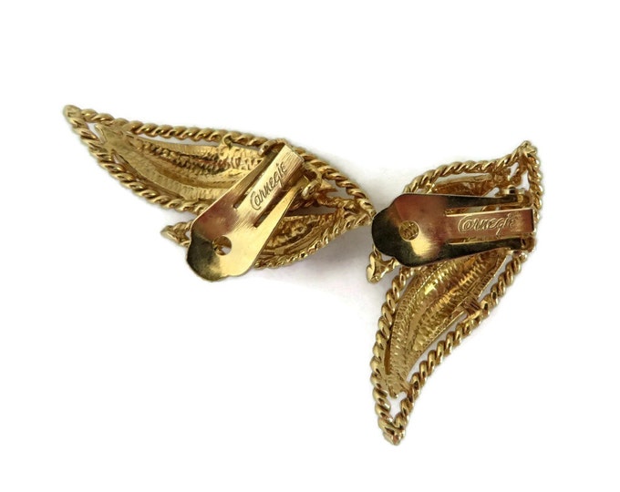 Hattie Carnegie Vintage Rhinestone Earrings, Large Braided Leaf Clip-ons, Bridal Jewelry