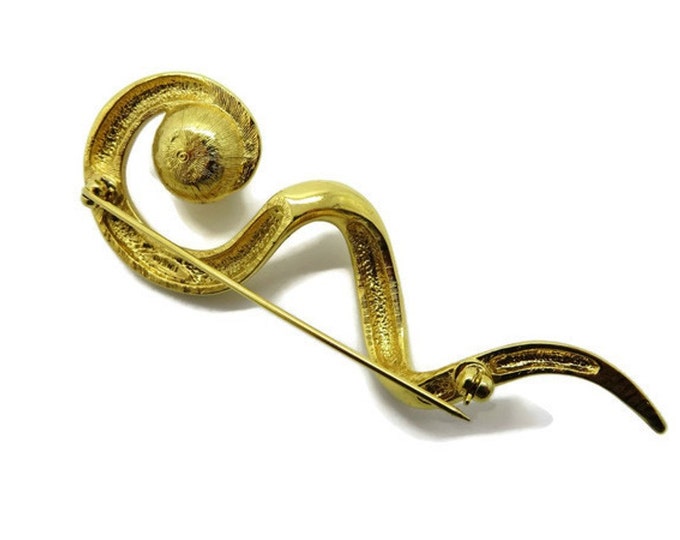 Vintage AVON Squiggle Brooch - Gold Tone Faux Pearl Pin, Gift for Her