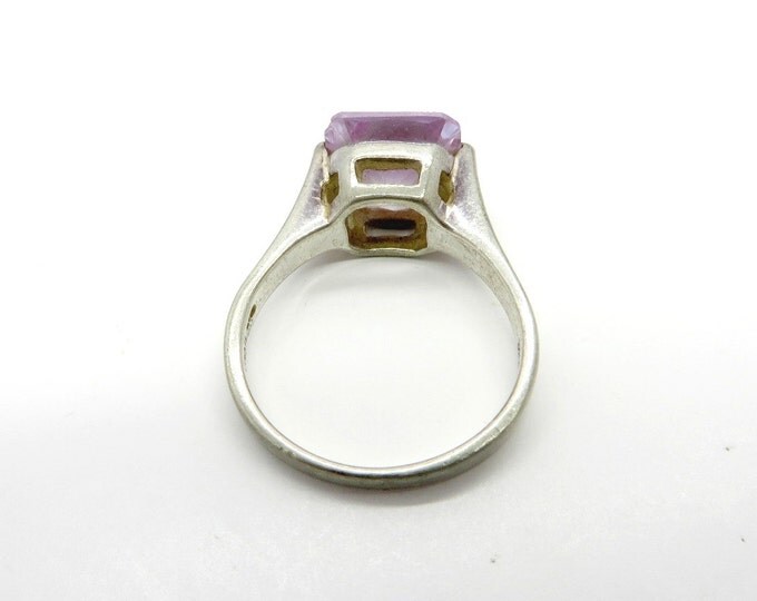 Sterling Silver Amethyst Glass Ring, Vintage Princess Cut Costume Jewelry Ring, Size 8, Gift Idea, Gift Box
