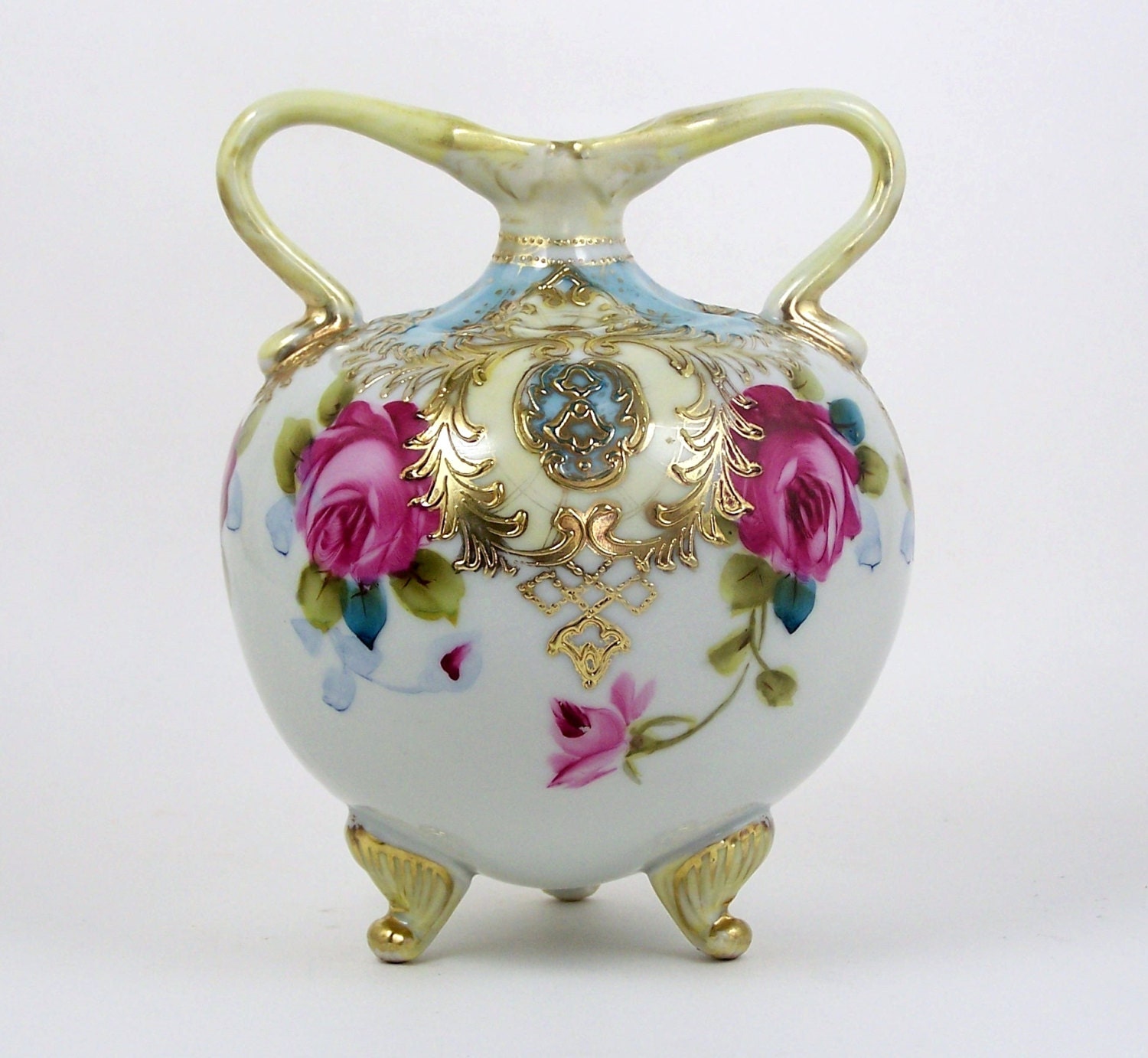 Hand Painted Nippon Vase Pink Roses Raised by PiecesFromThePast2