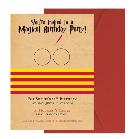 Harry Potter Birthday Party Invitation Harry Potter Birthday