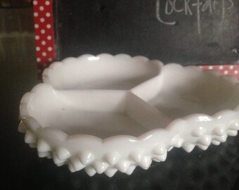 Hobnail, white milk glass relish tray
