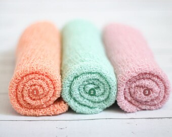 Newborn Photo Stretch Wraps RTS Super Stretch Knit Soft Swaddle Photography Prop By Bonbons Newborn Mint, Pink, Peach