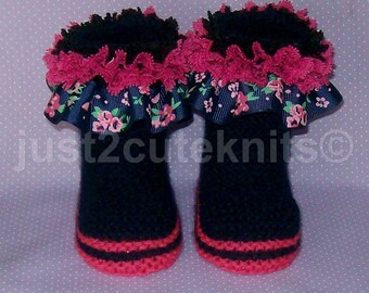 Hand Knitted Designer Baby Girl Booties Lots Of Lace Newborn Special Occasion Baby Shower Original Reborn Doll