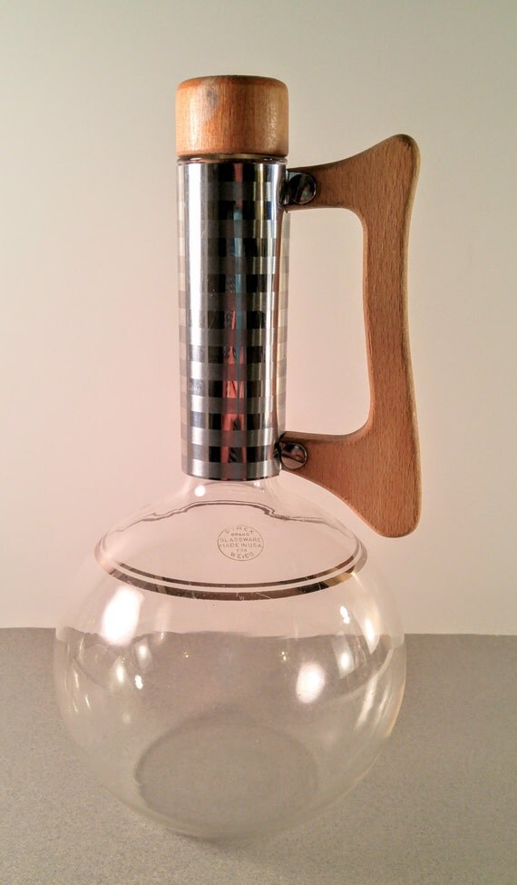 Vintage Weico Co. Carafe with Wood Handle and Cork Top. Mid